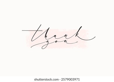 Thank you handwritten phrase on textured brush stroke horizontal card. Hand drawn lettering calligraphy composition. Common polite words composition for banners, web, prints.