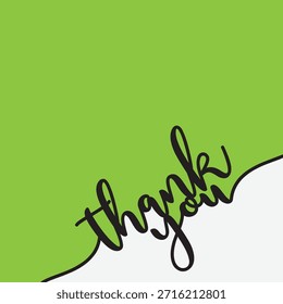 Thank you handwritten script in black ink on a modern teal background with a white border.