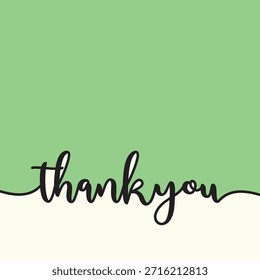 Thank you handwritten script in black ink on a modern teal background with a white border.