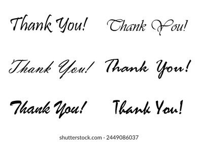 Thank You handwritten set isolated on white background. Hand drawn lettering style set, simple thank you set, thank you set, one line drawing, signature, calligraphy, monoline. vector Illustration.eps