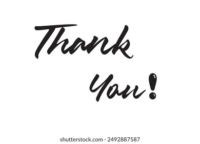 Thank You - handwritten text isolated on white background. Hand-drawn lettering. Handwritten calligraphy.