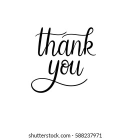 Thank You Handwritten Text. Modern Calligraphy. Hand lettering Greeting Card. Vector Brush inscription. Isolated on White Background