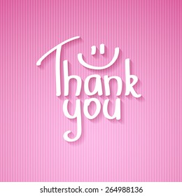 thank you, handwritten text with shadow on striped cardboard