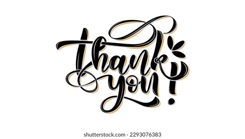 Thank you. Handwritten Text vintage in black color. Modern Calligraphy inscription illustration is suitable for cards, banners, and posters