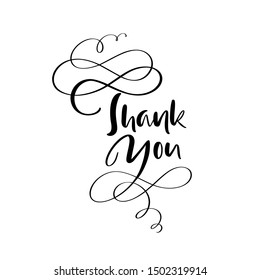 Thank you handwritten vector illustration, dark brush pen lettering isolated on white background