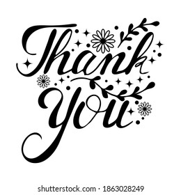 Thank You handwritten vector illustration, dark brush pen lettering isolated on white background. Vector eps