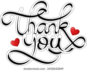 Thank You Handwritten Vector Illustration Lettering Style Isolated on White Background