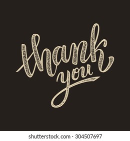 Thank you handwritten vector illustration, brush pen lettering on dark background