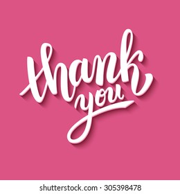 Thank you handwritten vector illustration, brush pen lettering on pink background