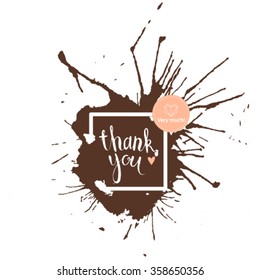 Thank you handwritten vector illustration, dark brush pen lettering isolated on a brown background. Vector