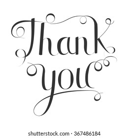 Thank you handwritten vector illustration, dark lettering isolated on white background
