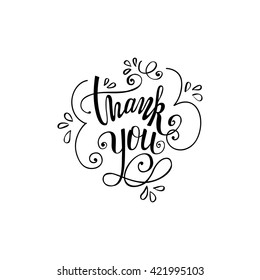 Thank you handwritten vector illustration, black brush pen lettering isolated on white background. 