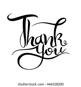 Thank you handwritten vector illustration, dark brush pen lettering isolated on white background.Template for your design. Vector illustration