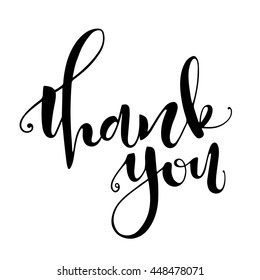 Thank you handwritten vector illustration, dark brush pen lettering isolated on white background. Hand drawn design elements