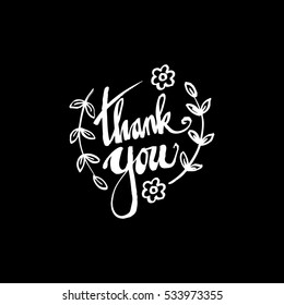 Thank you handwritten vector illustration, dark brush pen lettering isolated on black background.
