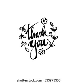 Thank you handwritten vector illustration, dark brush pen lettering isolated on white background.