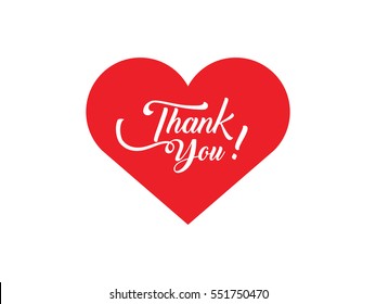 Thank you handwritten vector illustration in red love heart