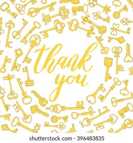 "Thank you" handwritten vector lettering with decorative frame in yellow colors. Template for your design