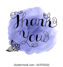Thank you handwritten vector lettering on abstract watercolor background