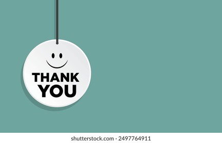 Thank you hanging sign with smiling emoji face. Isolated on green can be used for business, marketing, flyers, banners, presentations, and posters.
