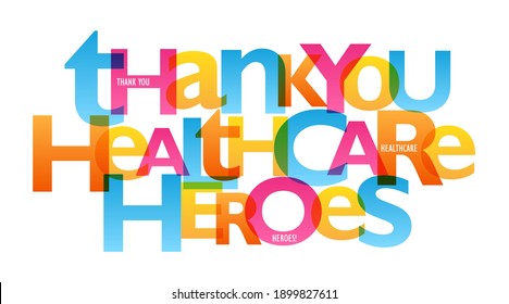 THANK YOU HEALTHCARE HEROES colorful vector typography banner