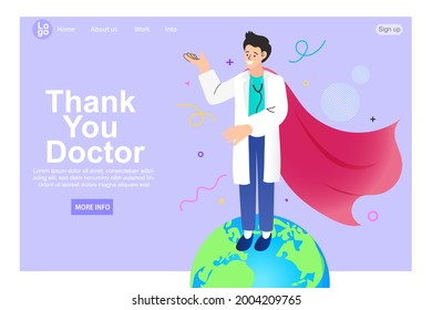 Thank you healthcare heroes. Doctor and cape hero, fight against coronavirus pandemic concept. Health and Covid-19. vector illustration