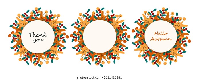 Thank you Hello Autumn Circular Note Lettering and Empty Page Copy Space Template Set design element