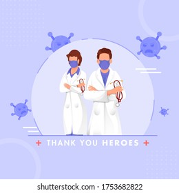 Thank You Heroes Doctors Working in the Hospital and Fighting the Coronavirus (Covid-19) on Light Blue Background.