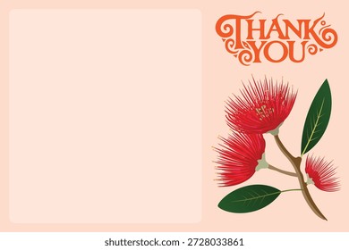 Thank you horizontal blank featuring iconic New Zealand pohutukawa tree. Letter of thanks template, letter of appreciation and gratitude template, apricot color background.