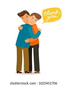 Thank you, hugs banner. Friendly meeting concept. Cartoon vector illustration in flat style