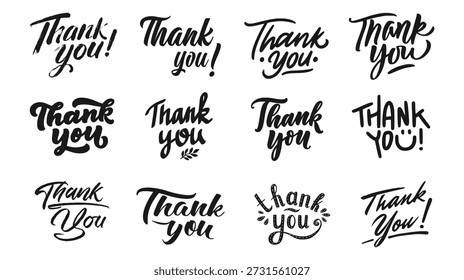 Icono de agradecimiento y tipografía en estilo de silueta de Vector que muestra la tipografía de gratitud decorativa para saludo EPS y Plantillas de marca.
