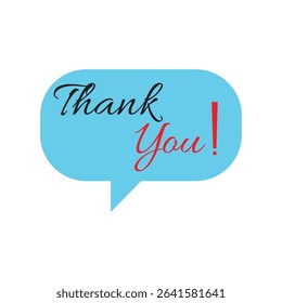 thank you icon vector blue rectangular speech bubble with white text