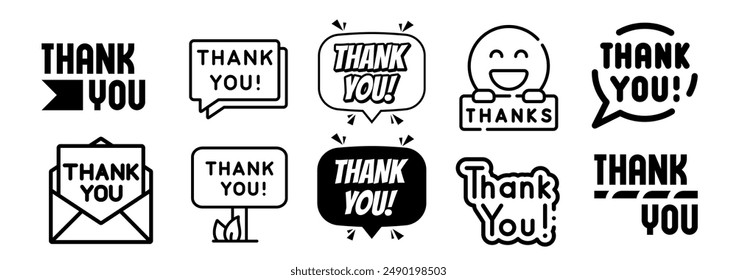 THANK YOU ICONS,solid black and line icons vector symbols used for web,design,banner,poster etc.