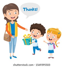 Thank You Illustration With Cartoon Characters