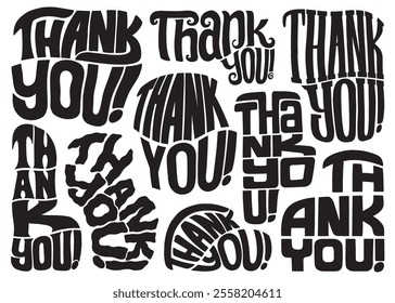 Thank You Illustrative lettering compilation set.  Vector Lettering design illustration for web, t-shirt design, other graphic design use