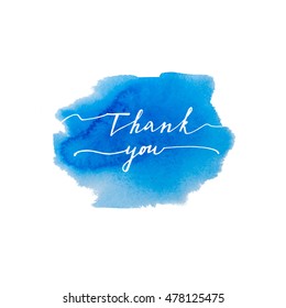 Thank you, ink hand lettering. Abstract watercolor background.