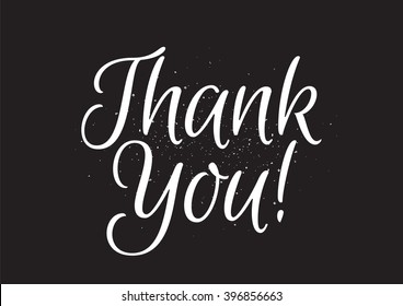 Thank you inscription. Greeting card with calligraphy. Hand drawn lettering design. Usable as photo overlay. Typography for banner, poster or apparel design. Isolated vector element. Black and white.