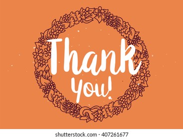 Thank you inscription. Greeting card with calligraphy. Hand drawn lettering design. Photo overlay. Typography for banner, poster or clothing design. Vector invitation.
