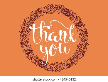 Thank you inscription. Greeting card with calligraphy. Hand drawn lettering. Typography for banner, poster, invitation or clothing design. Vector quote.