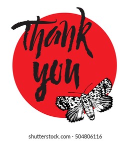 Thank you inscription. Greeting card with calligraphy. Hand drawn lettering design. Photo overlay. Typography for banner, poster or apparel design. Isolated vector element. 