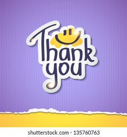 Thank You inscription on paper sticker, vector illustration