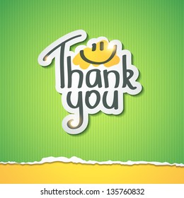 Thank You inscription on paper sticker, vector illustration