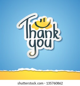 Thank You inscription on paper sticker, vector illustration