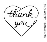Thank you, the inscription in one line in the heart, Handwritten alphabet in the form of a heart. Creative typographic design. Isolated vector.