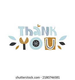 Thank You. Inscription For Postcard, Banner, Print. Multicolored Lettering. Sans Serif Font, Handwritten Font. Isolated On White Background.