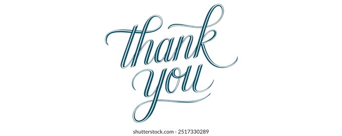 Thank you isolated on white background. Hand drawn lettering style calligraphy.