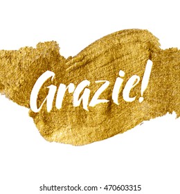 Thank You Italian Language White Letters Gold Foil Vector Lettering.