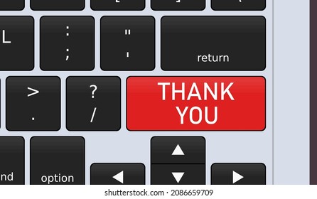 Thank you key on laptop keyboard. Concept vector illustration.