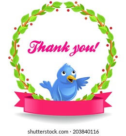 "Thank you" label with funny vector bird 
