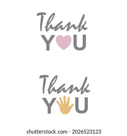 Thank You label with heart and hand.